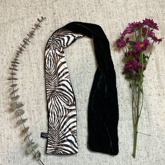 Midnight Green & Zebra Silk & Velvet Jil Dever Scarf/Head Wrap - Picture 2 of 2